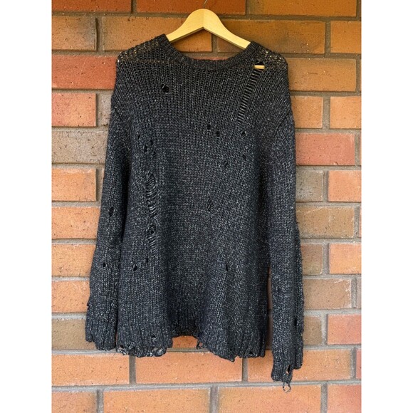 R13‎ Distressed Sweater Barneys Lagenlook Italian Yarn | Black | Size Medium - Picture 1 of 14